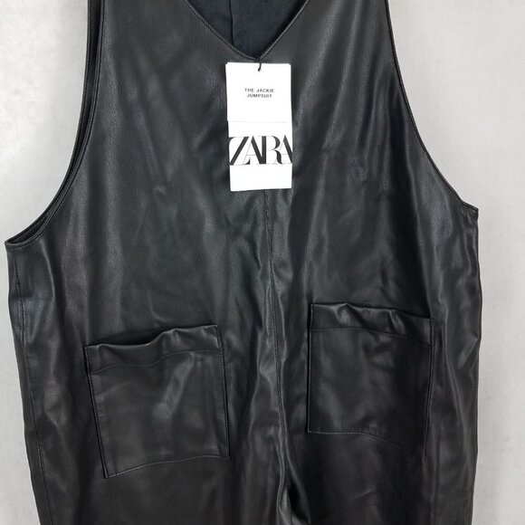 NEW ZARA S Jackie Faux Leather Jumpsuit Bloggers Favorite Crop Black Reversible - Picture 7 of 15